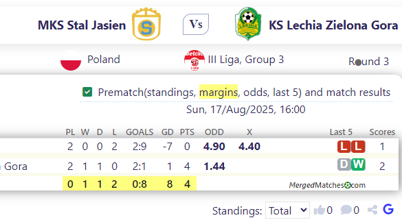 MKS Stal Jasien Vs KS Lechia Zielona Gora screenshot