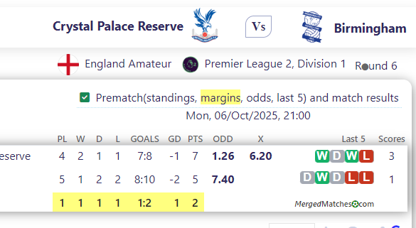 Crystal Palace Reserve Vs Birmingham screenshot