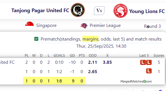 Tanjong Pagar United FC Vs Young Lions FC screenshot