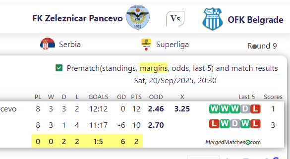FK Zeleznicar Pancevo Vs OFK Belgrade screenshot