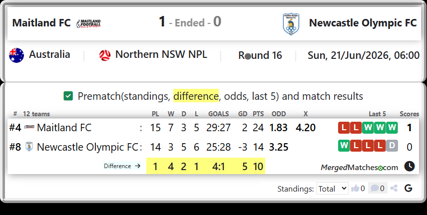 Maitland FC Vs Newcastle Olympic FC screenshot