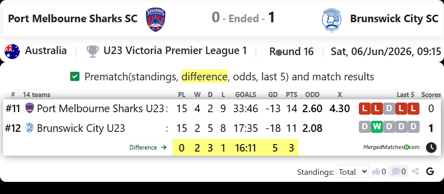 Port Melbourne Sharks SC Vs Brunswick City SC screenshot
