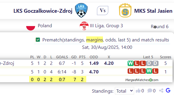 LKS Goczalkowice-Zdroj Vs MKS Stal Jasien screenshot