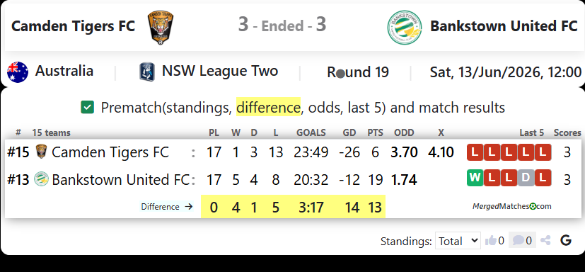 Camden Tigers FC Vs Bankstown United FC screenshot