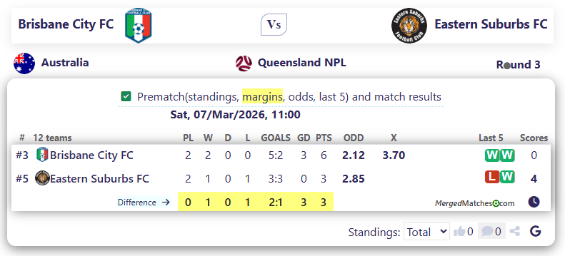 Brisbane City FC Vs Eastern Suburbs FC screenshot