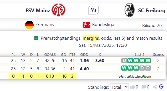 FSV Mainz Vs SC Freiburg screenshot