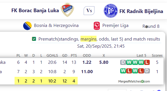 FK Borac Banja Luka Vs FK Radnik Bijeljina screenshot