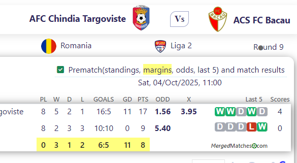AFC Chindia Targoviste Vs ACS FC Bacau screenshot