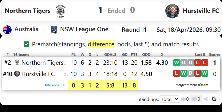 Northern Tigers Vs Hurstville FC screenshot