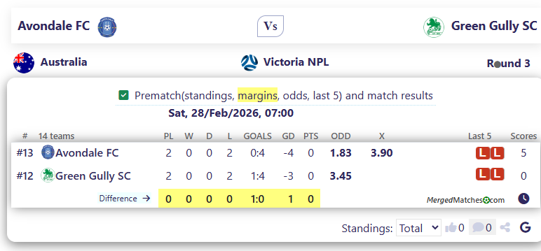 Avondale FC Vs Green Gully SC screenshot