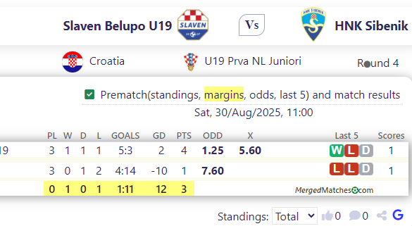 Slaven Belupo U19 Vs HNK Sibenik screenshot