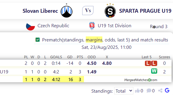 Slovan Liberec Vs SPARTA PRAGUE U19 screenshot