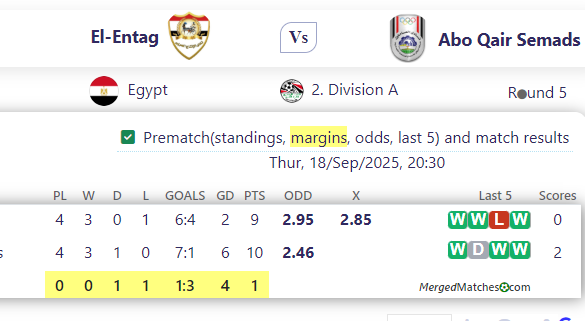 El-Entag Vs Abo Qair Semads screenshot