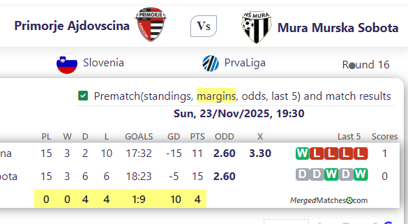 Primorje Ajdo Vs cina Vs Mura Murska Sobota screenshot