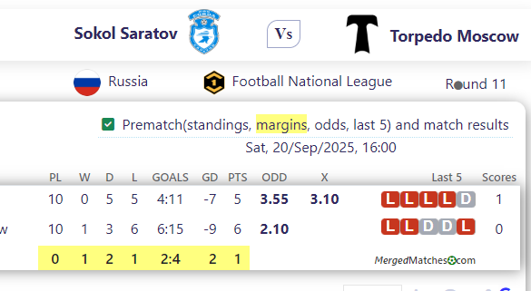 Sokol Saratov Vs Torpedo Moscow screenshot