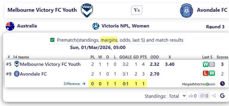 Melbourne Victory FC Youth Vs Avondale FC screenshot