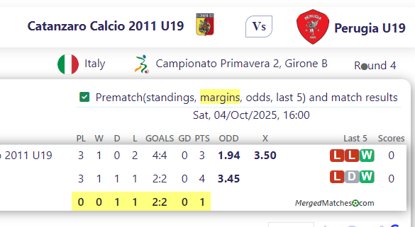 Catanzaro Calcio 2011 U19 Vs Perugia U19 screenshot