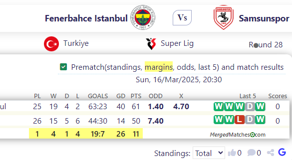 Fenerbahce Istanbul Vs Samsunspor screenshot