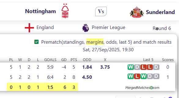 Nottingham Vs Sunderland screenshot