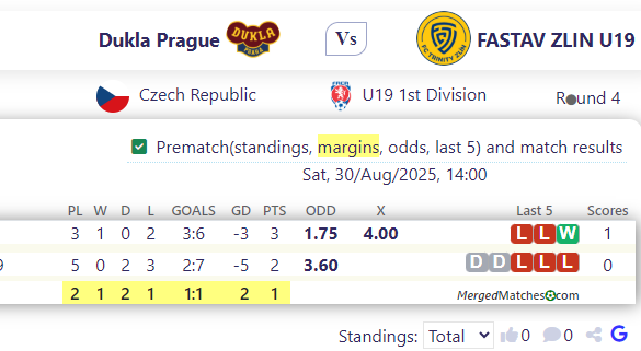 Dukla Prague Vs FASTAV ZLIN U19 screenshot
