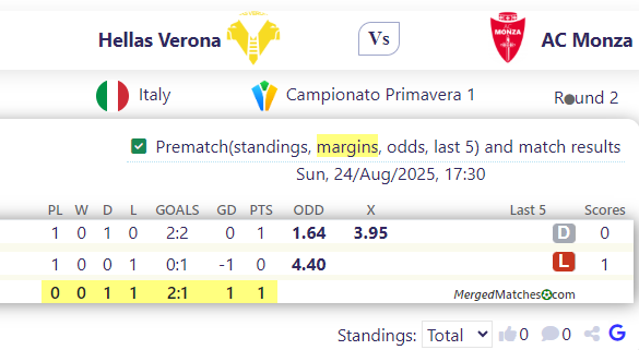 Hellas Verona Vs AC Monza screenshot