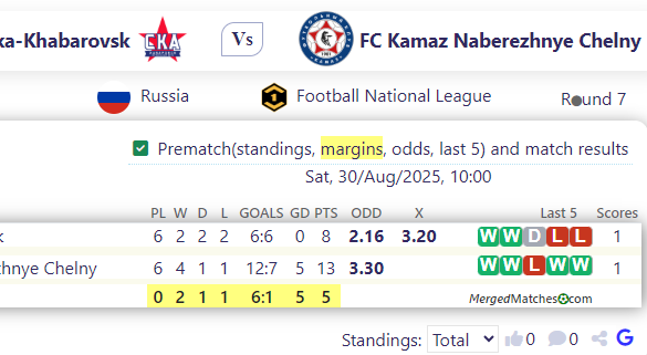FC Ska-Khabaro Vs k Vs FC Kamaz Naberezhnye Chelny screenshot