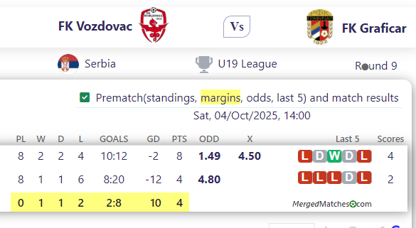 FK Vozdovac Vs FK Graficar screenshot