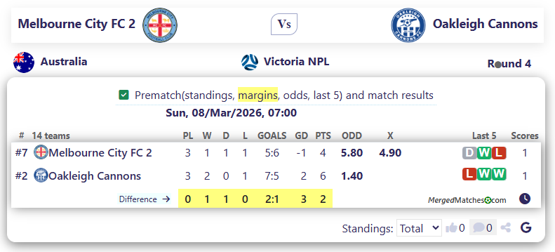 Melbourne City FC 2 Vs Oakleigh Cannons screenshot