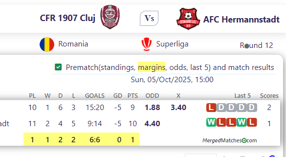 CFR 1907 Cluj Vs AFC Hermannstadt screenshot