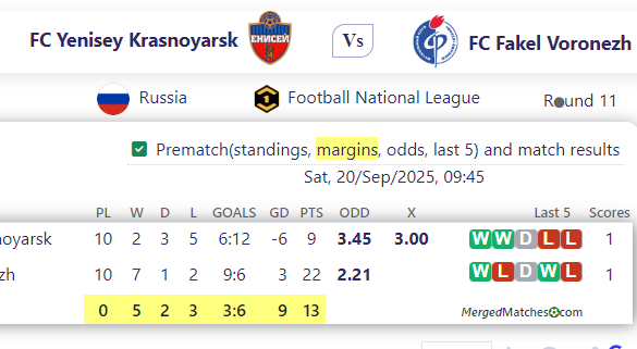 FC Yenisey Krasnoyarsk Vs FC Fakel Voronezh screenshot