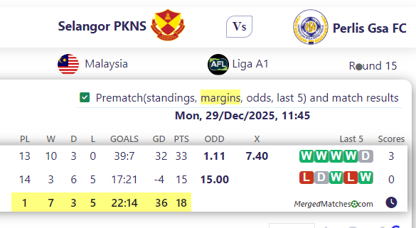 Selangor PKNS Vs Perlis Gsa FC screenshot
