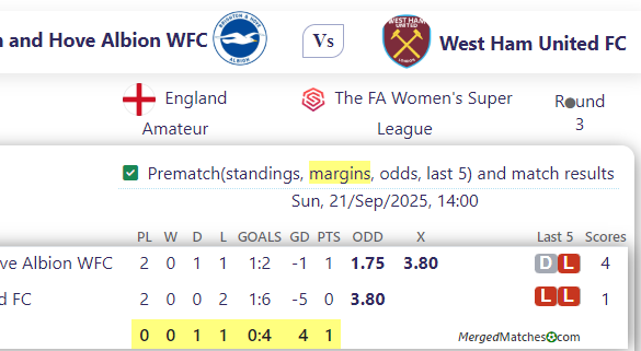Brighton and Hove Albion WFC Vs West Ham United FC screenshot