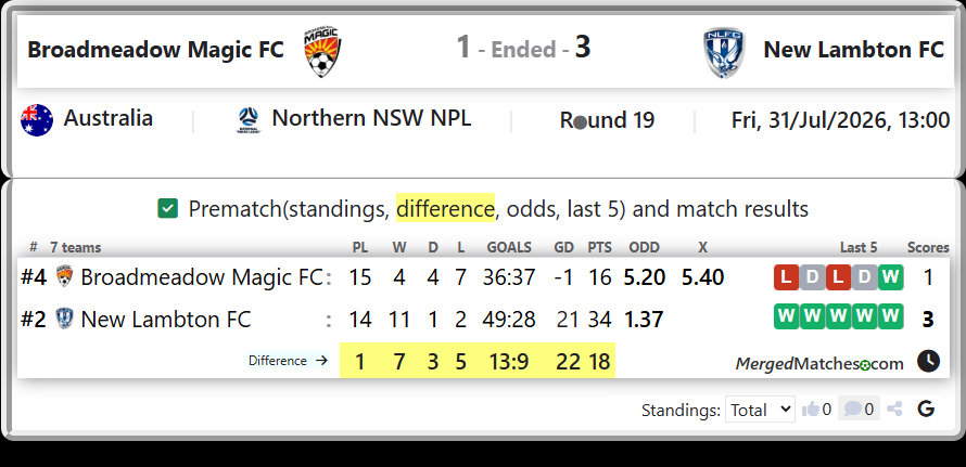 Broadmeadow Magic FC Vs New Lambton FC screenshot
