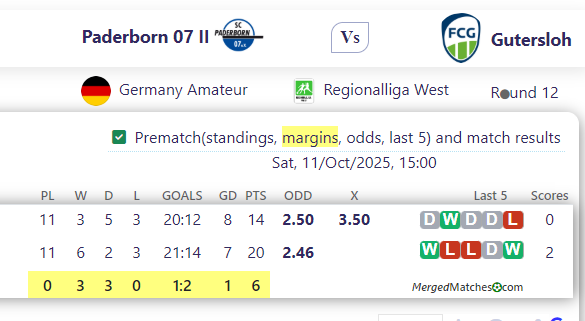 Paderborn 07 II Vs Gutersloh screenshot