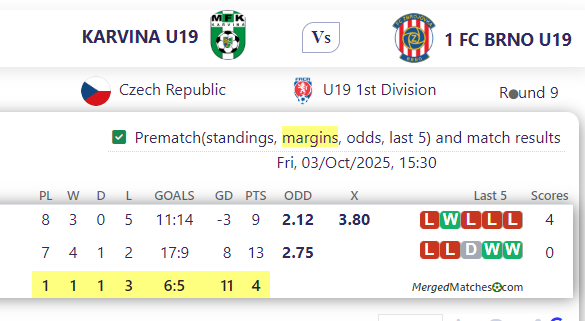 KARVINA U19 Vs 1 FC BRNO U19 screenshot