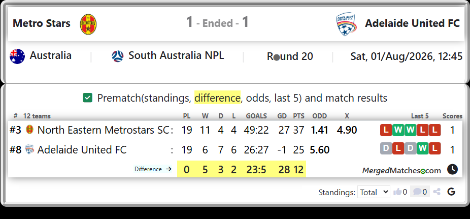 North Eastern Metrostars SC Vs Adelaide United FC screenshot