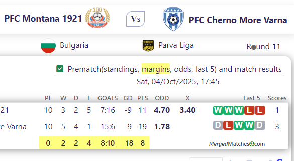 PFC Montana 1921 Vs PFC Cherno More Varna screenshot