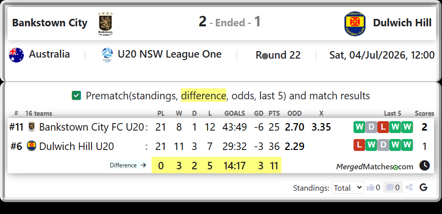 Bankstown City FC U20 Vs Dulwich Hill U20 screenshot