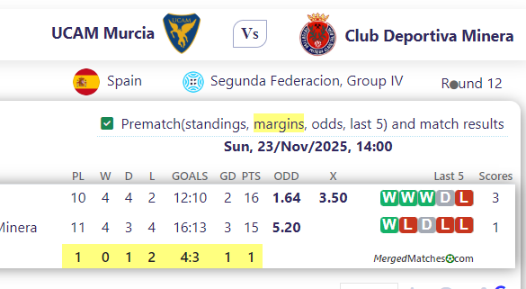 UCAM Murcia Vs Club Deportiva Minera screenshot