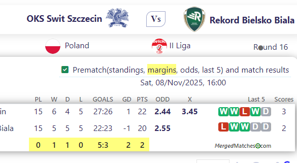OKS Swit Szczecin Vs Rekord Bielsko Biala screenshot