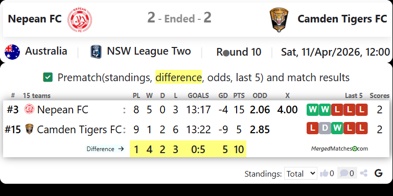 Nepean FC Vs Camden Tigers FC screenshot