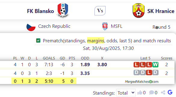FK Blansko Vs SK Hranice screenshot