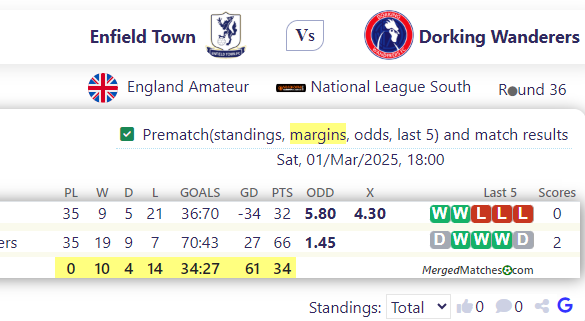 Enfield Town Vs Dorking Wanderers screenshot