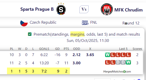 Sparta Prague B Vs MFK Chrudim screenshot