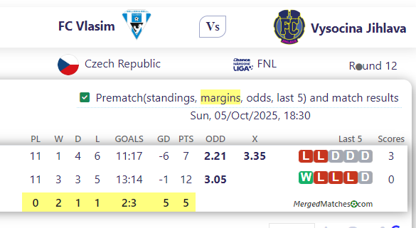 FC Vlasim Vs Vysocina Jihlava screenshot