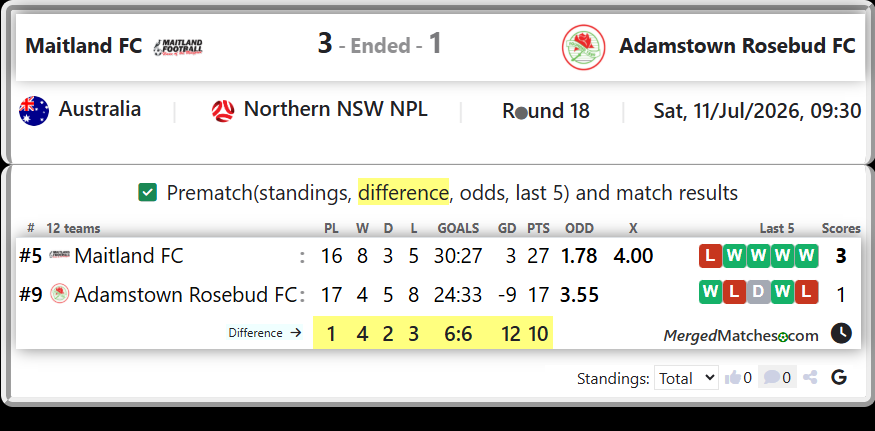 Maitland FC Vs Adamstown Rosebud FC screenshot