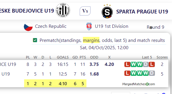 CESKE BUDEJOVICE U19 Vs SPARTA PRAGUE U19 screenshot