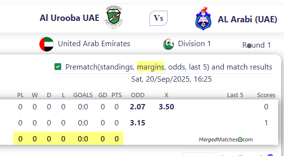 Al Urooba UAE Vs AL Arabi (UAE) screenshot