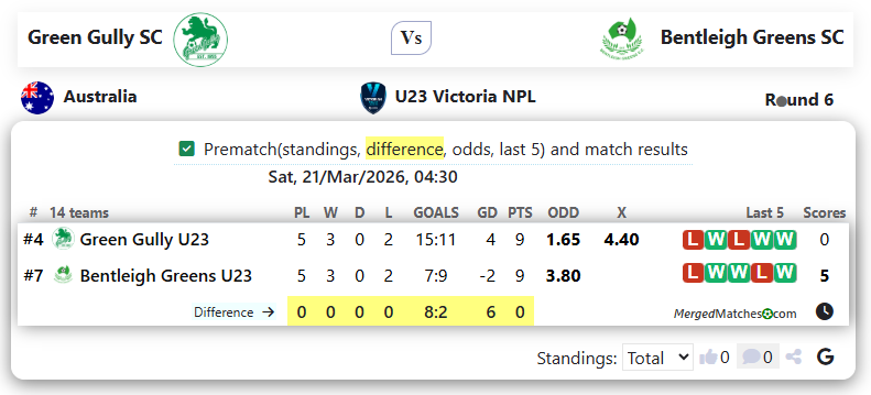 Green Gully SC Vs Bentleigh Greens SC screenshot