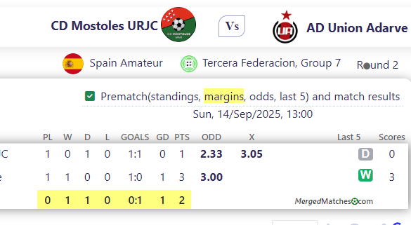 CD Mostoles URJC Vs AD Union Adarve screenshot